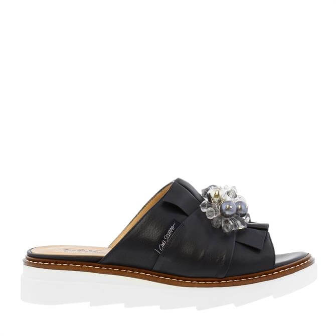 Carl Scarpa House Collection Valencia Navy Leather Embellished Sandals